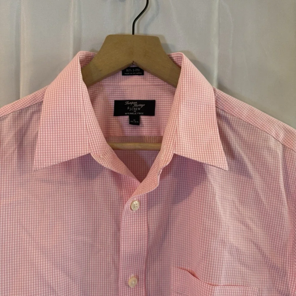 J. Crew Thompson Shirt Mens 15-15.5 Pink‎ Gingham Check Button Up 80s Two Ply